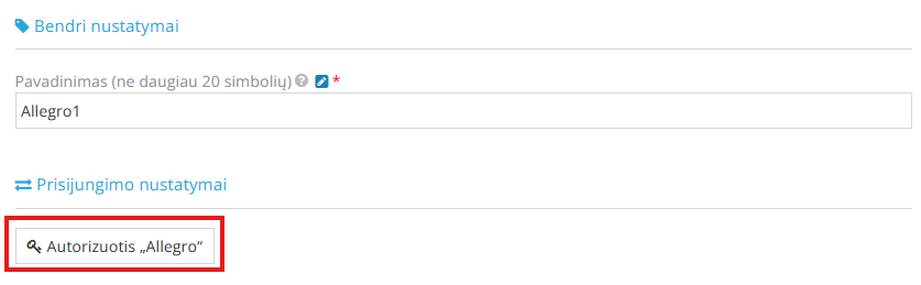 Site.pro programos patvirtinimo mygtukas Allegro integracijoje